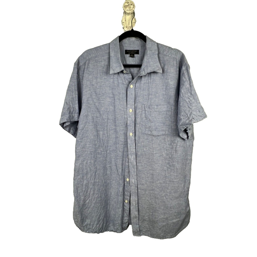 Banana Republic Men's Linen Standard Fit Shirt in Comet Blue Size XL Coastal